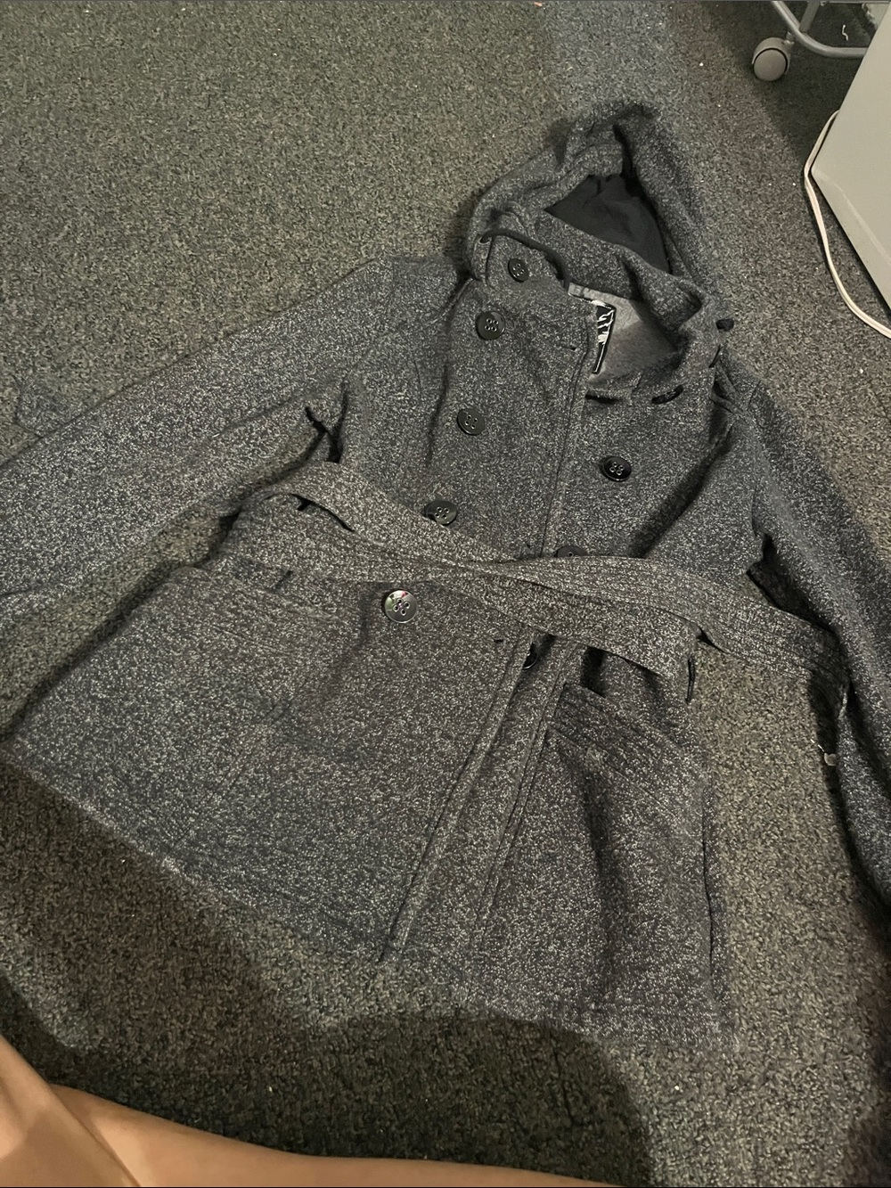 Sebby Gray Hooded Double-Breasted Pea Coat